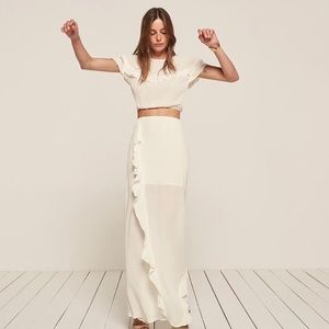 Reformation White Ruffle Skirt